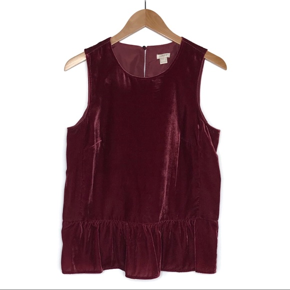 J. Crew Tops - J. Crew Burgundy Red Velvet Sleeveless Peplum Blouse Top size 4 NEW